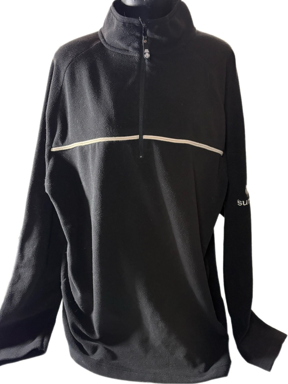 Sunice Black Half-Zip Fleece Pullover with White Piping
